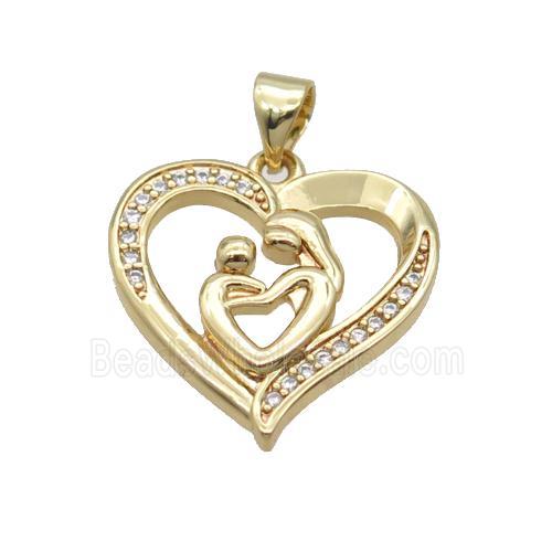 Copper Heart Pendant Baby Mom Pave Zircon Unfade 18K Gold Plated