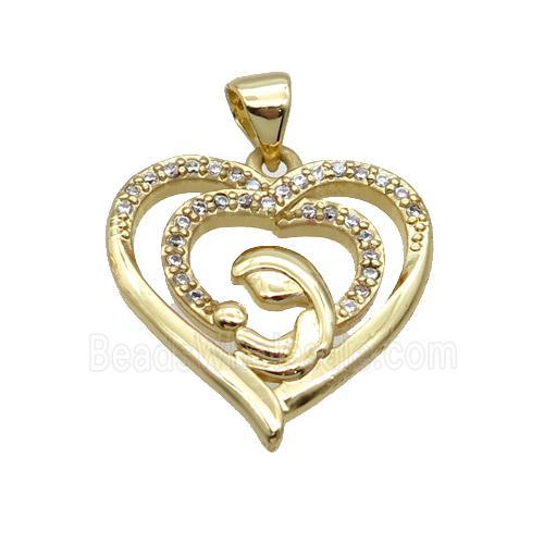 Copper Heart Pendant Baby Mom Pave Zircon Unfade 18K Gold Plated