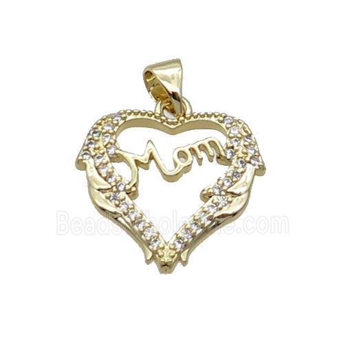Copper Heart Pendant Pave Zircon Mom Unfade 18K Gold Plated