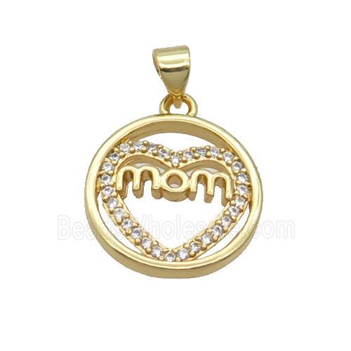 Copper Circle Heart Pendant Pave Zircon Mom Unfade 18K Gold Plated