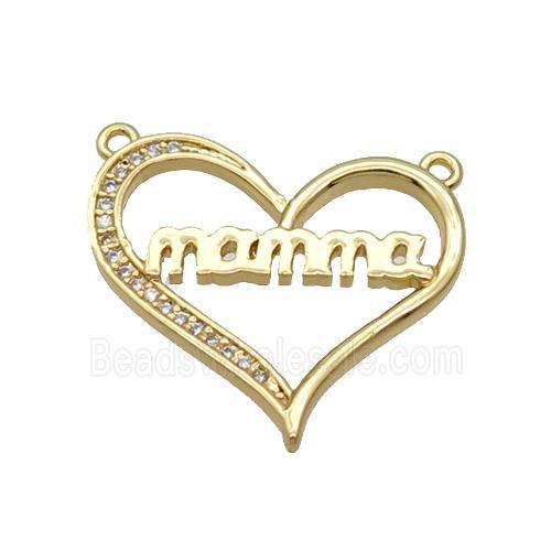 Copper Heart Pendant Pave Zircon With 2loops Mama Unfade 18K Gold Plated