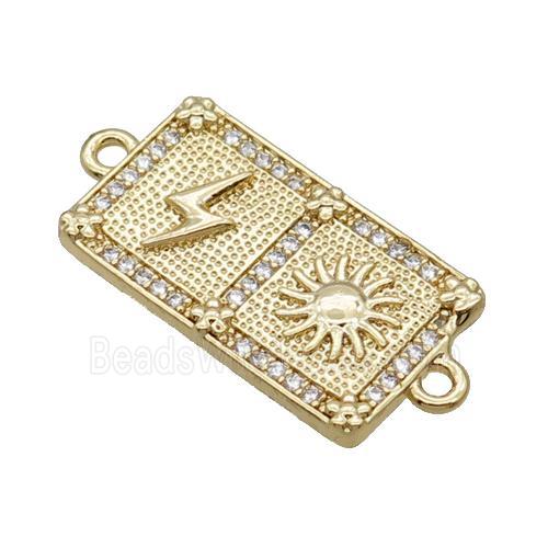 Copper Rectangle Connector Pave Zircon Sun Lightning Unfade 18K Gold Plated
