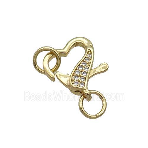 Copper Lobster Clasp Pave Zircon Heart Unfade 18K Gold Plated