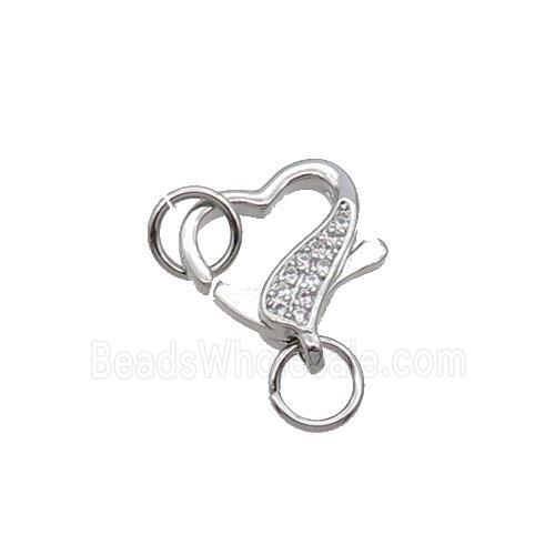 Copper Lobster Clasp Pave Zircon Heart Unfade Platinum Plated