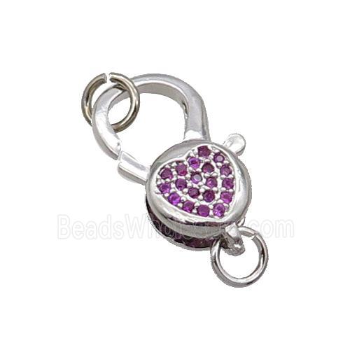 Copper Lobster Clasp Pave Zircon Heart Unfade Platinum Plated