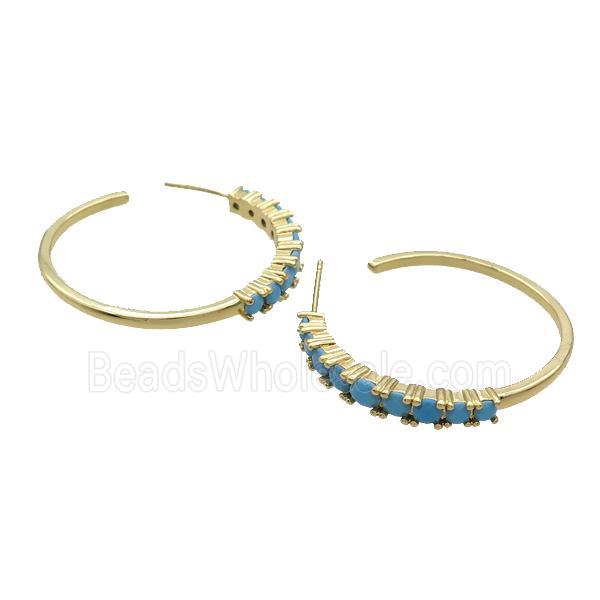 Copper Stud Earring Pave Turq Zircon Gold Plated