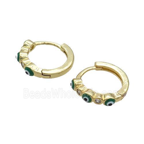 Copper Hoop Earring Green Enamel Evil Eye Gold Plated