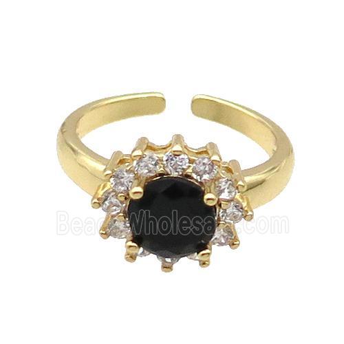 Copper Ring Pave Zircon Black Crystal Gold Plated