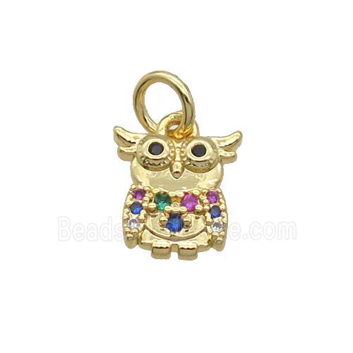 Copper Owl Pendant Pave Zircon Bird Gold Plated