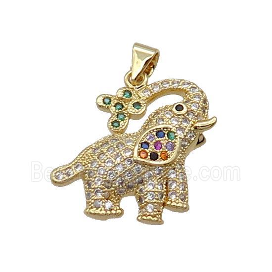 Copper Elephant Pendant Pave Zircon Gold Plated