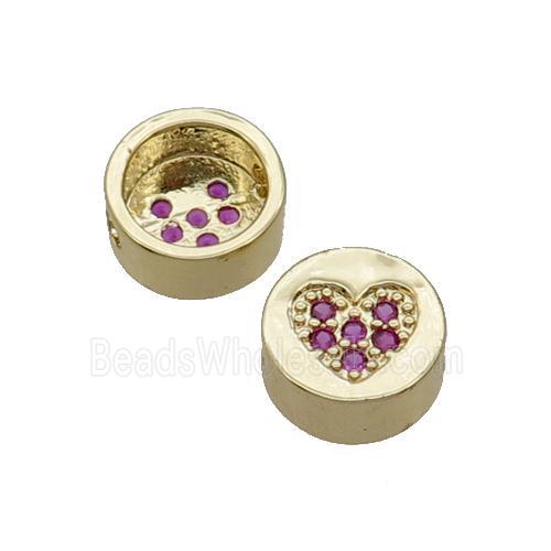 Copper Button Beads Pave Hotpink Zircon Heart Gold Plated