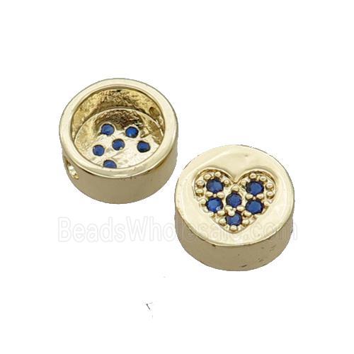 Copper Button Beads Pave Blue Zircon Heart Gold Plated