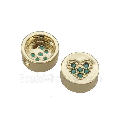 Copper Button Beads Pave Green Zircon Heart Gold Plated