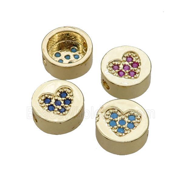 Copper Button Beads Pave Zircon Heart Gold Plated Mixed