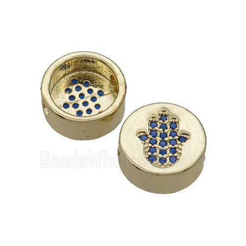 Copper Button Beads Pave Blue Zircon Hamsahand Gold Plated