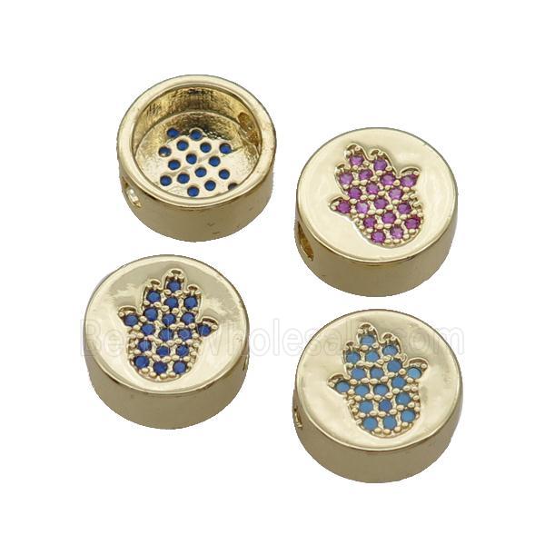 Copper Button Beads Pave Zircon Hamsahand Gold Plated Mixed