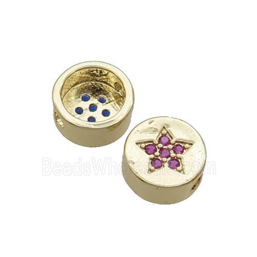 Copper Button Beads Pave Hotpink Zircon Star Gold Plated