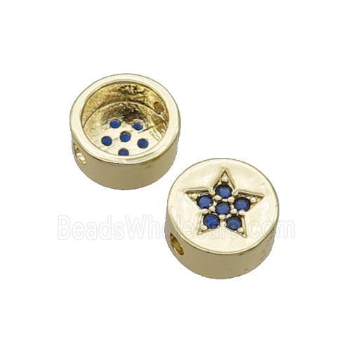 Copper Button Beads Pave Blue Zircon Star Gold Plated