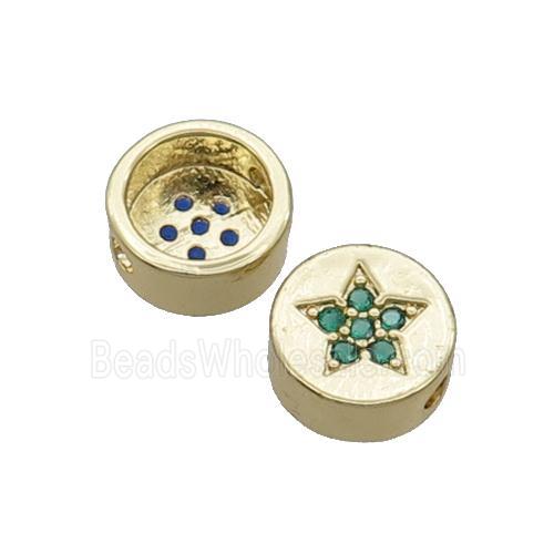 Copper Button Beads Pave Green Zircon Star Gold Plated
