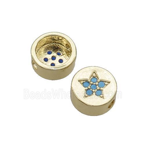 Copper Button Beads Pave Turq Zircon Star Gold Plated