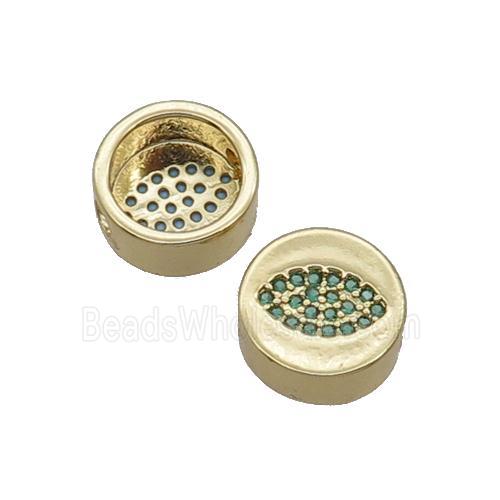 Copper Button Beads Pave Green Zircon Eye Gold Plated