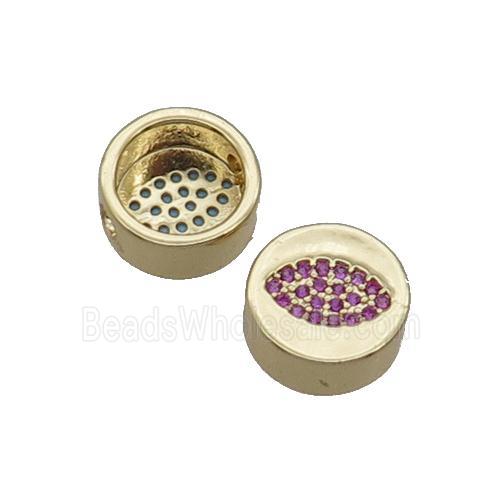 Copper Button Beads Pave Hotpink Zircon Eye Gold Plated