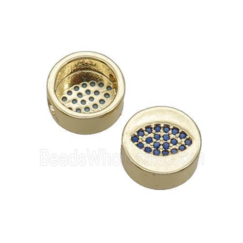 Copper Button Beads Pave Blue Zircon Eye Gold Plated