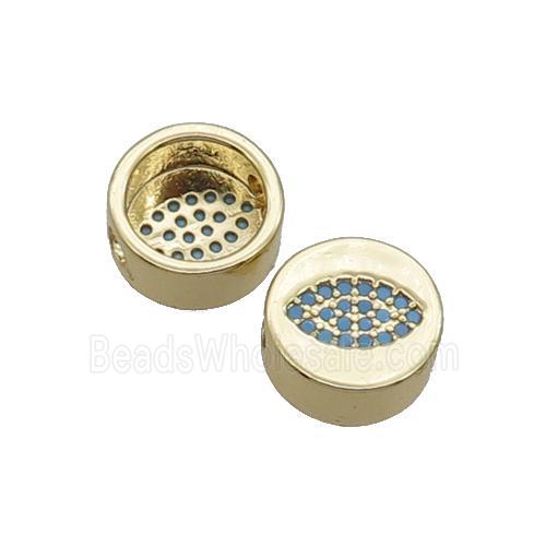 Copper Button Beads Pave Turq Zircon Eye Gold Plated