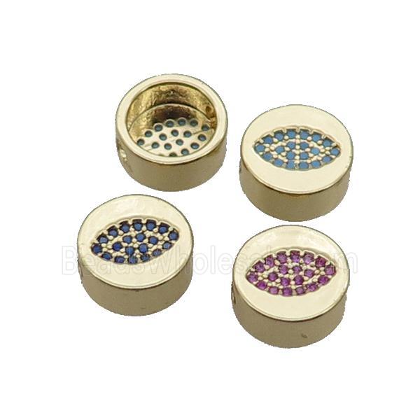 Copper Button Beads Pave Zircon Eye Gold Plated Mixed