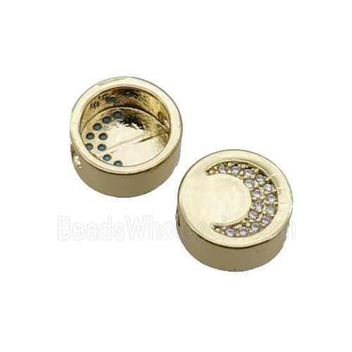 Copper Button Beads Pave Zircon Moon Gold Plated