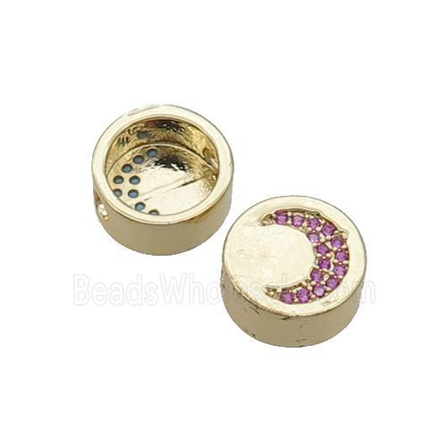 Copper Button Beads Pave Hotpink Zircon Moon Gold Plated