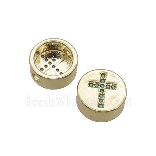 Copper Button Beads Pave Green Zircon Cross Gold Plated
