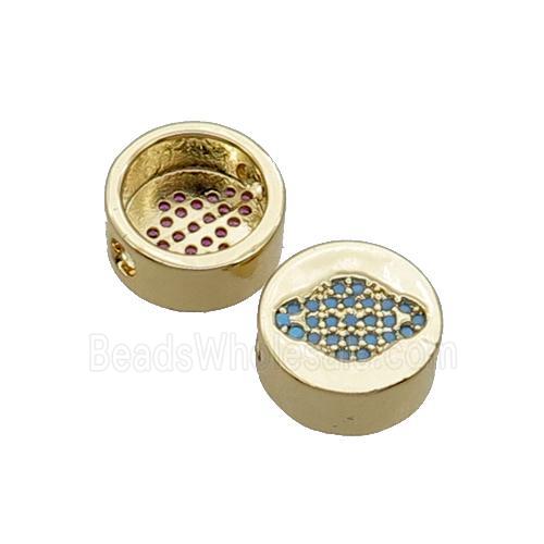 Copper Button Beads Pave Turq Zircon Planet Gold Plated