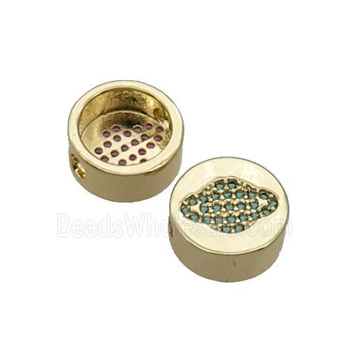 Copper Button Beads Pave Green Zircon Planet Gold Plated