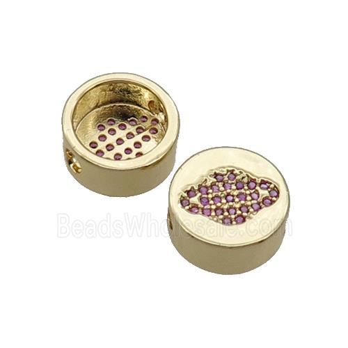 Copper Button Beads Pave Pink Zircon Planet Gold Plated