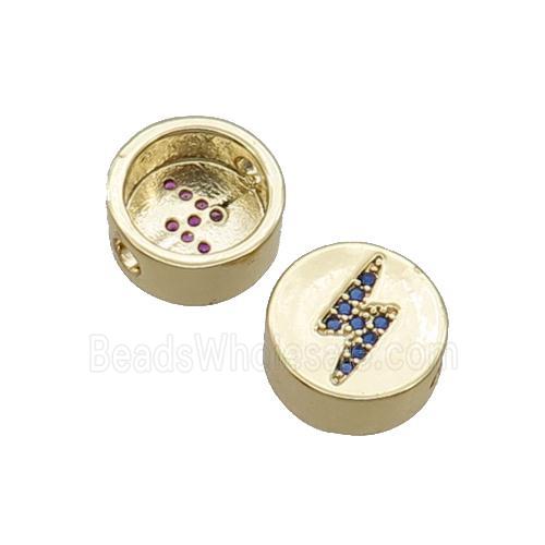 Copper Button Beads Pave Blue Zircon Lightning Gold Plated