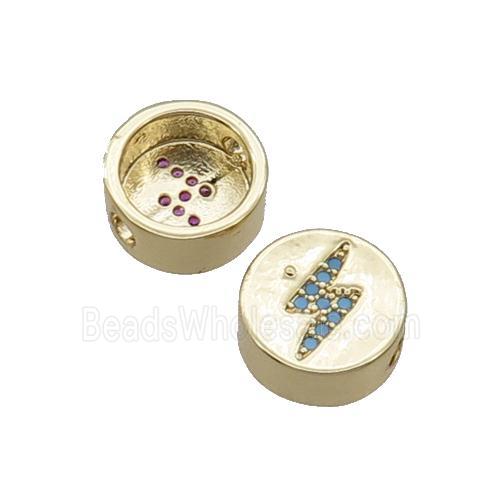 Copper Button Beads Pave Turq Zircon Lightning Gold Plated