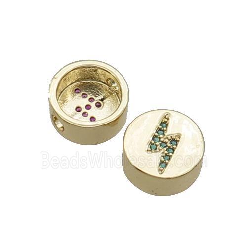 Copper Button Beads Pave Green Zircon Lightning Gold Plated