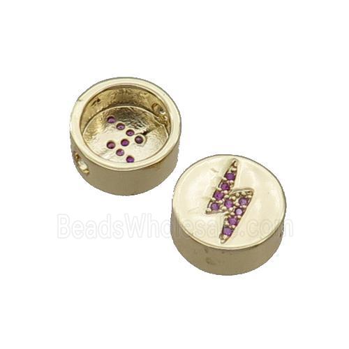 Copper Button Beads Pave Pink Zircon Lightning Gold Plated