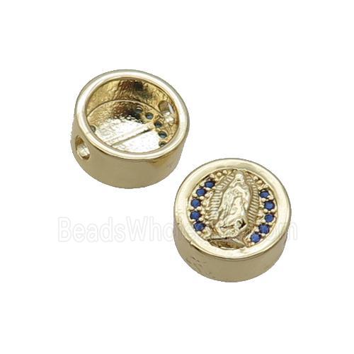 Copper Button Beads Pave Blue Zircon Jesus Gold Plated