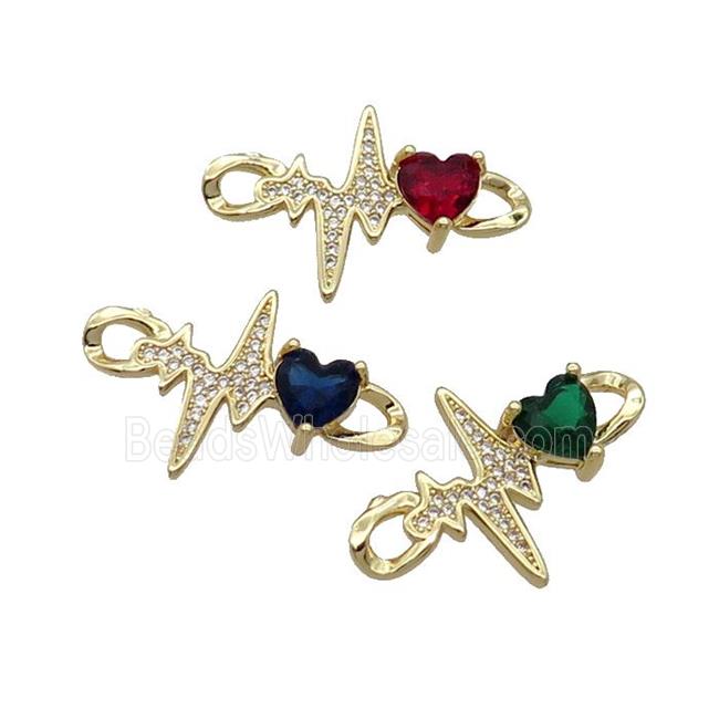 Copper Cardiogram Heart Connector Pave Zircon Gold Plated Mix