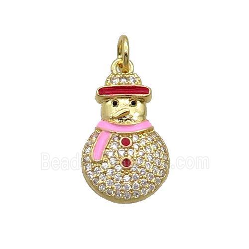 Copper Snowman Pendant Pave Zircon Enamel Gold Plated