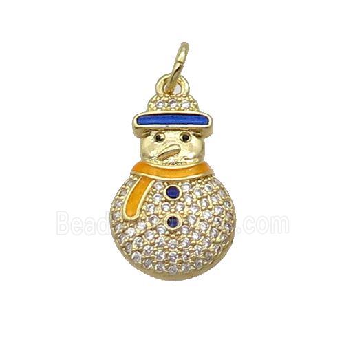 Copper Snowman Pendant Pave Zircon Enamel Gold Plated