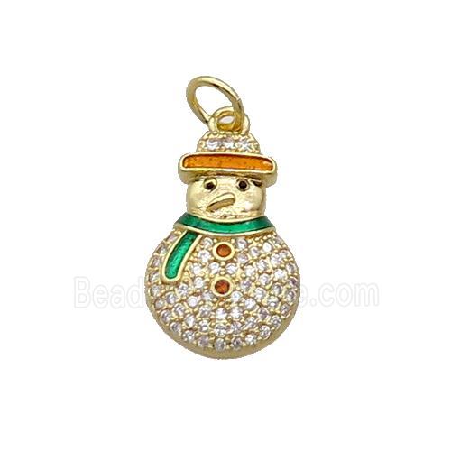 Copper Snowman Pendant Pave Zircon Enamel Gold Plated