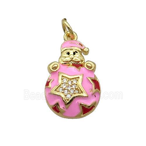 Copper Santa Claus Pendant Pave Zircon Pink Enamel Gold Plated