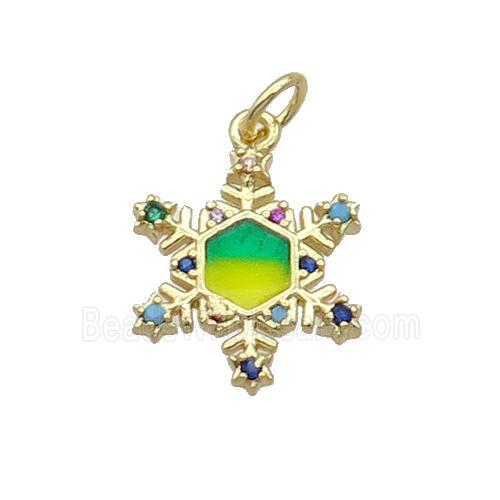 Copper Snowflake Pendant Pave Zircon Multicolor Enamel Gold Plated