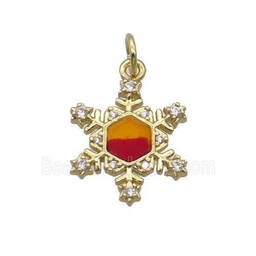 Copper Snowflake Pendant Pave Zircon Multicolor Enamel Gold Plated