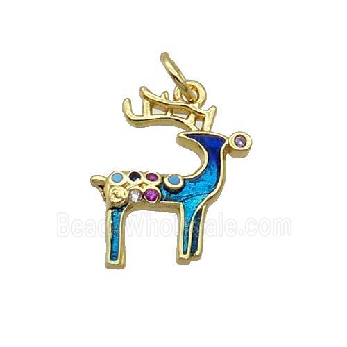 Copper Reindeer Pendant Pave Zircon Blue Enamel Gold Plated