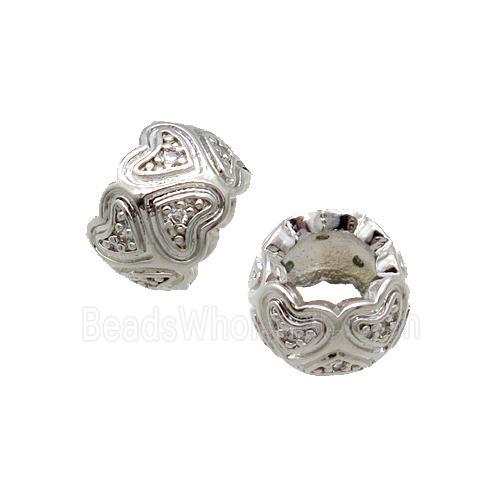 Copper Rondelle Beads Pave Zircon Large Hole Platinum Plated