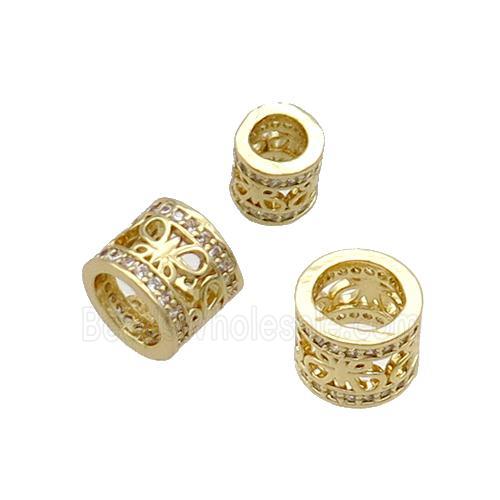 Copper Tube Beads Pave Zircon Large Hole Gold Plated